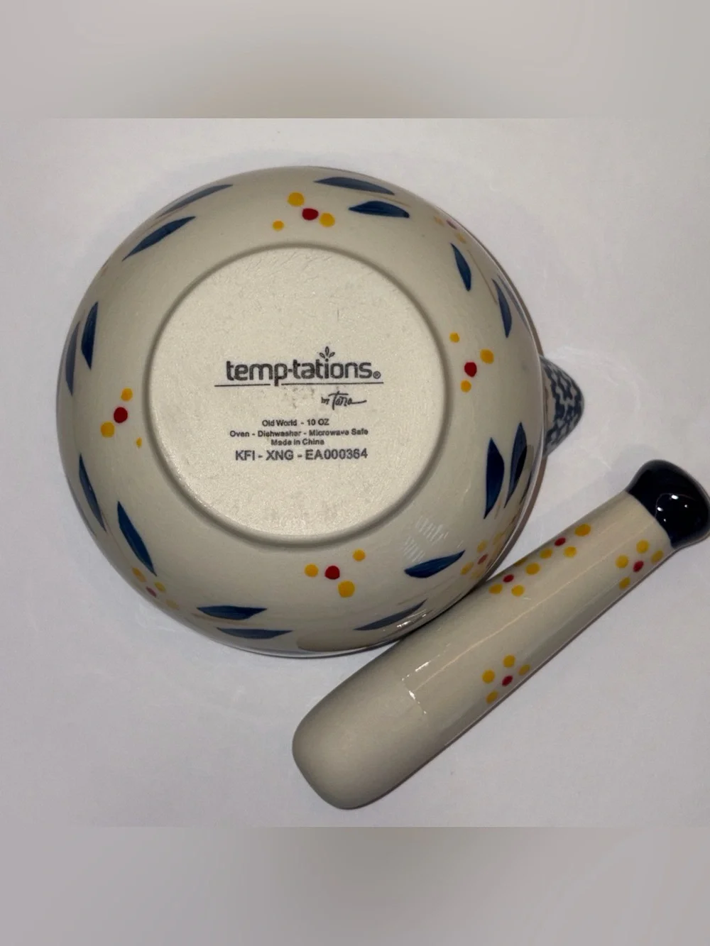 Temp-Tations Blue and Yellow Floral Ceramic Mortar & Pestle